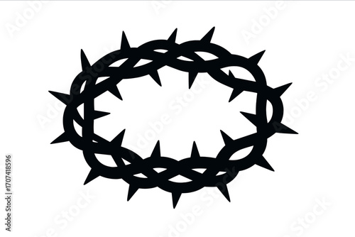 Crown of thorns silhouette vector. Jesus Christ passion symbol. Christian faith icon for Easter, Lent. Religious graphic of crucifixion, suffering, sacrifice, salvation. Biblical.