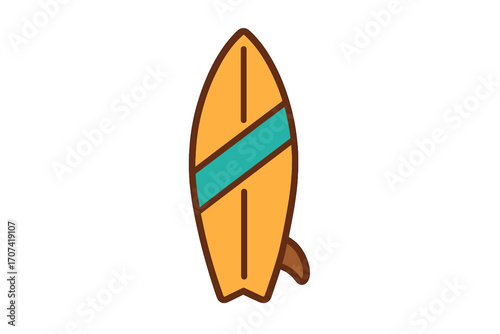Surfboard icon for summer vacation and beach lifestyle. Vector illustration of a surf board for water sports. Graphic element for surfing, ocean and travel design. Flat design.