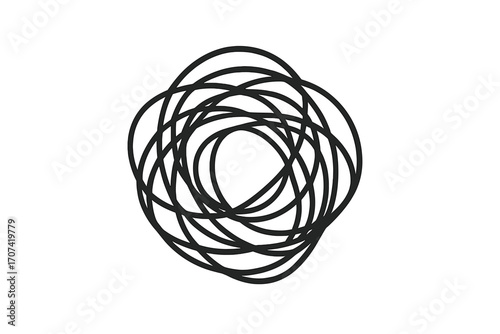Tangled chaos line. Metaphor for problem, confusion, complexity. Messy knot illustration for anxiety, stress, frustration, mental disorder. Brainstorming process concept.