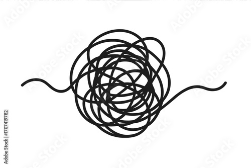 Chaos and order concept. Tangled and untangled line. Metaphor for problem and solution, mental health, anxiety, stress. Psychology symbol. Complicated and simple path.