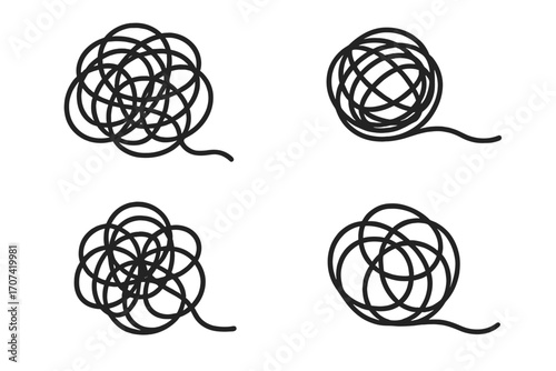 Chaos and order concept. Tangled and untangled thread path. Metaphor for problem solving, mental health, anxiety, and therapy. Confused mind and psychology scribble.