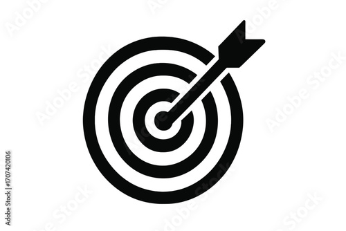 Target with arrow in bullseye. Business goal, success and achievement concept. Vector icon for marketing strategy, aim, objective, and focus. Accuracy and solution symbol.