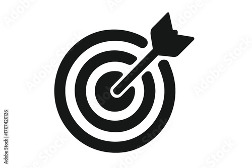Target with arrow hitting the bullseye. Concept for goal achievement, business success, and marketing strategy. Icon for accuracy, focus, precision, and aim. Vector illustration.