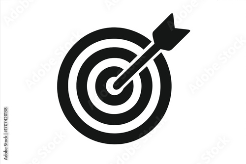 Target icon with arrow in the bullseye. Concept of business goal, success, achievement, and marketing strategy. Vector illustration for accuracy and focus symbol.