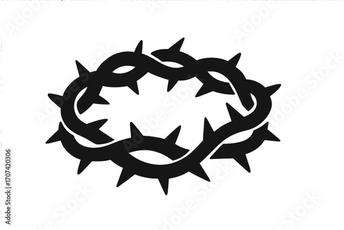 Crown of Thorns silhouette icon. Christian religious symbol of the passion of Jesus Christ. Vector illustration for Easter, Lent, and Good Friday. Sacrifice and salvation concept.