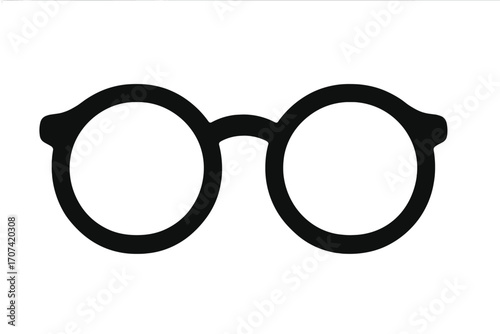 Round glasses icon. Retro hipster spectacles silhouette. Geek nerd eyewear sign. Simple black vector illustration for vision, style and fashion. Vintage intellectual symbol.