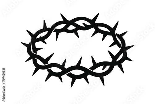 Crown of thorns silhouette, symbol of Jesus Christ's passion and crucifixion. Religious vector icon for Easter and Lent. Symbolizes sacrifice, martyrdom, and suffering.