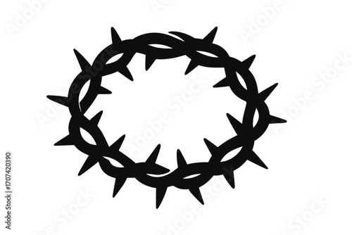 Crown of thorns silhouette. Jesus Christ suffering symbol. Christian religion icon for Easter and Good Friday. Vector graphic illustration of crucifixion and sacrifice.