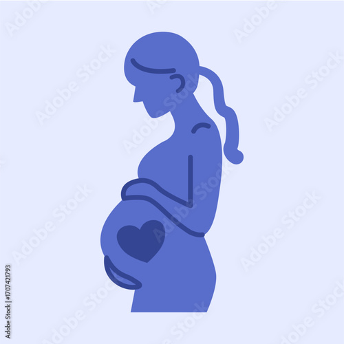 Silhouette Vector illustration of Pregnant Woman on Blue Background. Vector illustration of a pregnant Woman. Motherhood Illustration.