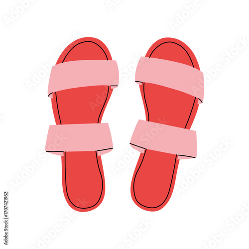 Women's colorful summer sandals and shoes in hand drawn styleVector illustration of various open summer sandals with straps, low and high platform isolated. Summer cute slippers and sandals