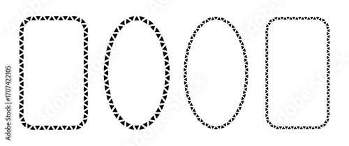 African pattern circle and rectangle frame. Mexican ethnic motif border. Triangular islamic ornament emblem. African ethnic culture ornament Vector illustration isolated on white background.