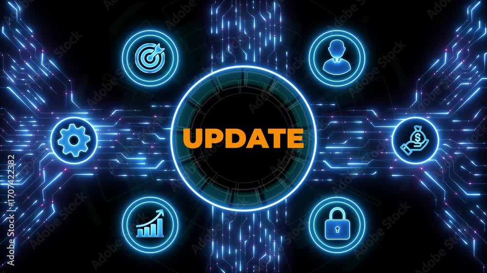 Update software computer program upgrade.Data moving on Circuit Board ...