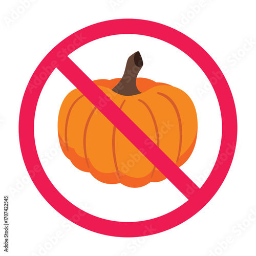 No pumpkin sign, pumpkin prohibited sign, do not eat pumpkin symbol, forbidden vegetable food restriction symbol vector
