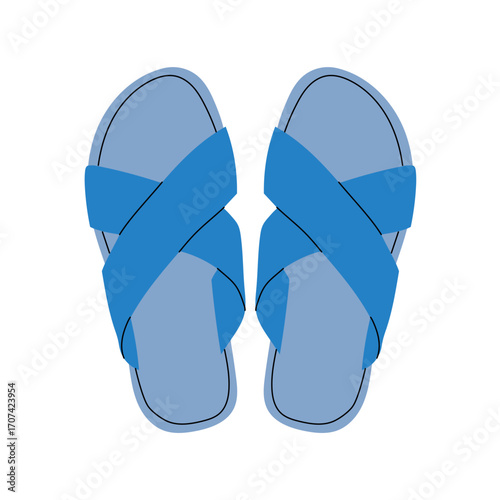 Women's colorful summer sandals and shoes in hand drawn styleVector illustration of various open summer sandals with straps, low and high platform isolated. Summer cute slippers and sandals