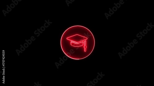 Glowing neon graduation cap and class of 2025. neon Class 2025 featuring graduation cap celebratory perfect invitation. 4k video motion graphic.