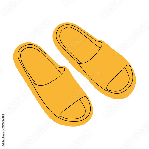 Women's colorful summer sandals and shoes in hand drawn styleVector illustration of various open summer sandals with straps, low and high platform isolated. Summer cute slippers and sandals