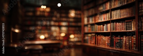 Dimly lit library interior