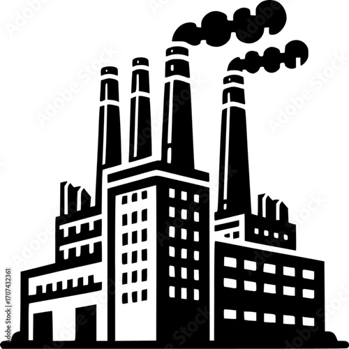 Industrial Silhouette: A bold silhouette of an industrial complex, emitting plumes of smoke, conveys the stark reality of industry and its impact.