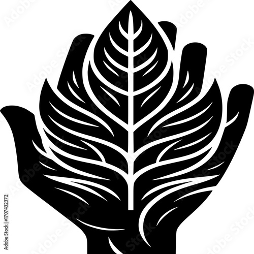 Eco-Consciousness: Hand holds a lush leaf, an emblem of nature's preservation, this image symbolizes environmental care and the need for responsible action