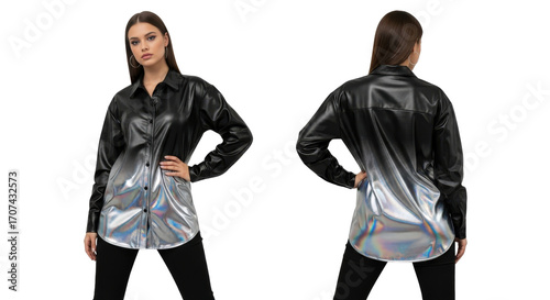 Black and silver ombre shirt jacket for women.