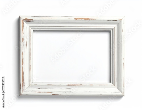 Empty white picture frame with distressed, vintage-style wood
