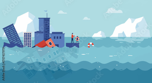 Ecological concept art contrasting a desolate, polluted industrial landscape with a vibrant, green planet powered by renewable energy