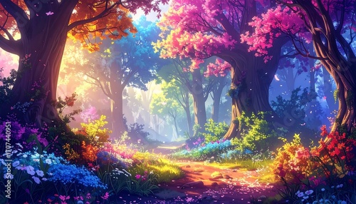 Wallpaper Mural Vibrant colorful forest path Torontodigital.ca