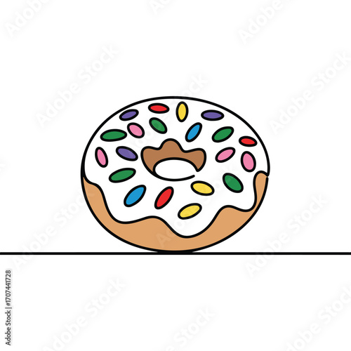 Continuous Simple black line art drawing of a bagel in a minimalist style on a white background.