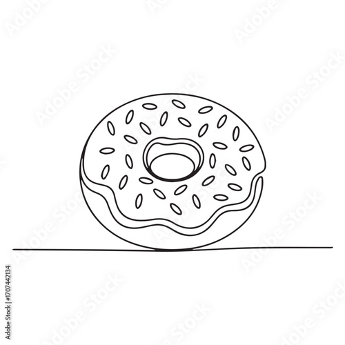 Continuous Simple black line art drawing of a bagel in a minimalist style on a white background.