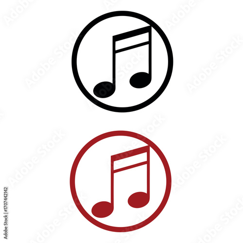 Musical note icon on a shiny metal button symbolizing the play button for audio or music