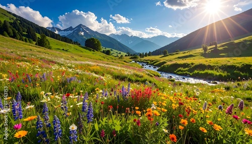 Wallpaper Mural Vibrant meadow valley bathed in sunlight Torontodigital.ca