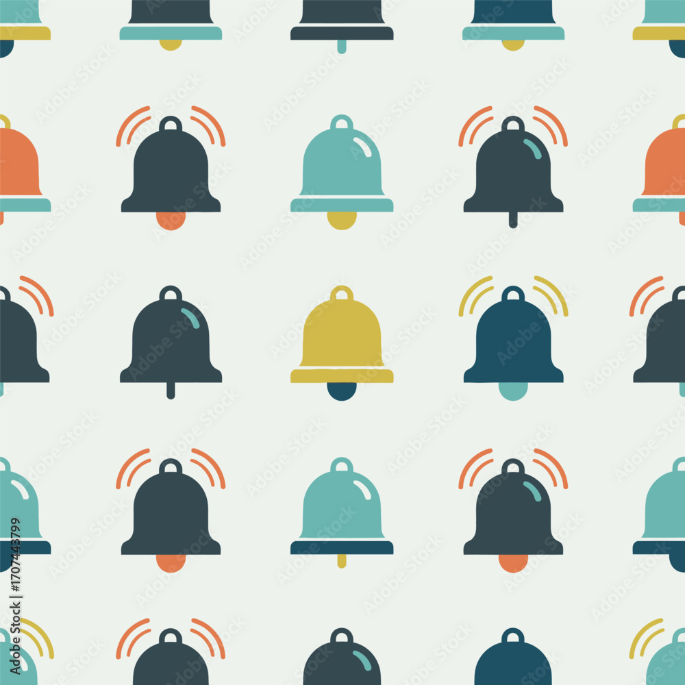 Fototapeta premium Seamless pattern with ringing bells, a fun and playful vector background