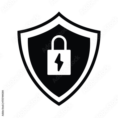 Shield With Lightning Lock Cyber Icon