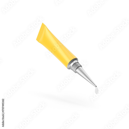Open yellow super glue tube with drop showing, Transparent PNG image.