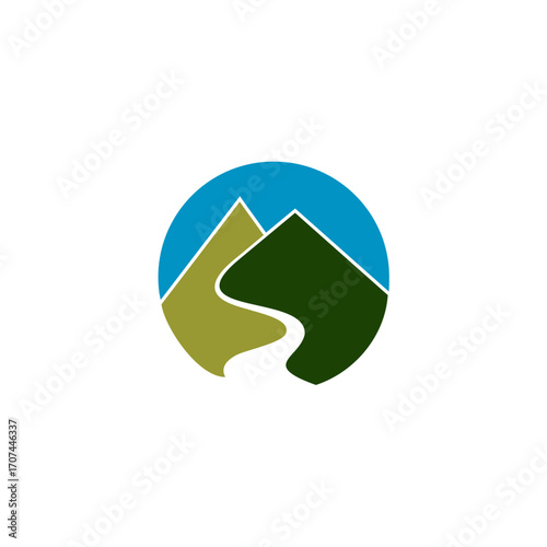 Mountain with river emblem logo design template