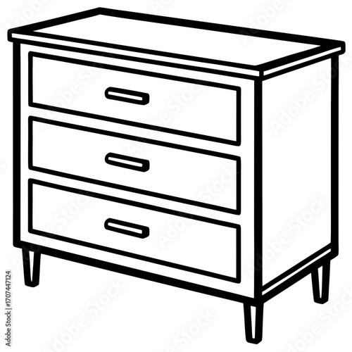 Three drawer chest of drawers furniture silhouette isolated on white background