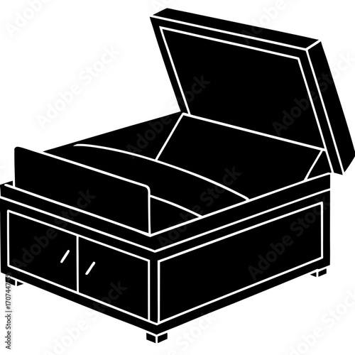 Open wooden chest with drawers and a padded interior silhouette isolated on white background