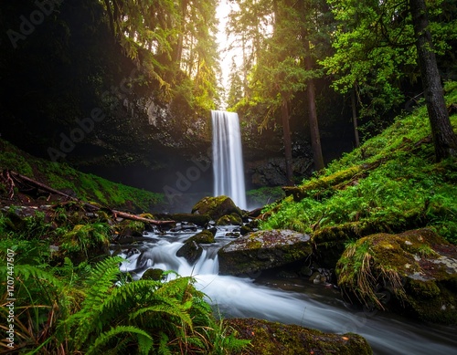 Wallpaper Mural Waterfall cascading down mossy rocks in a lush forest Torontodigital.ca