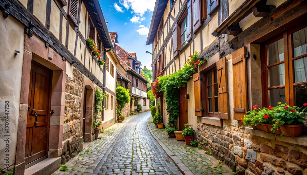 Fototapeta premium Quaint European alleyway with charming buildings