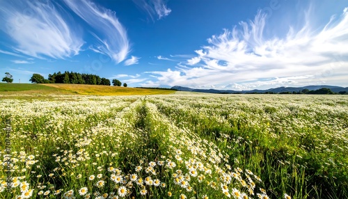Wallpaper Mural Wide shot of a field of daisies under a vibrant sky Torontodigital.ca