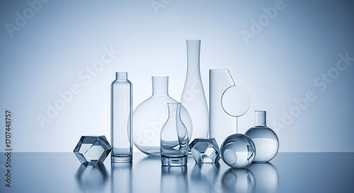 Elegant glass vases and geometric shapes arranged artfully for modern decor inspiration