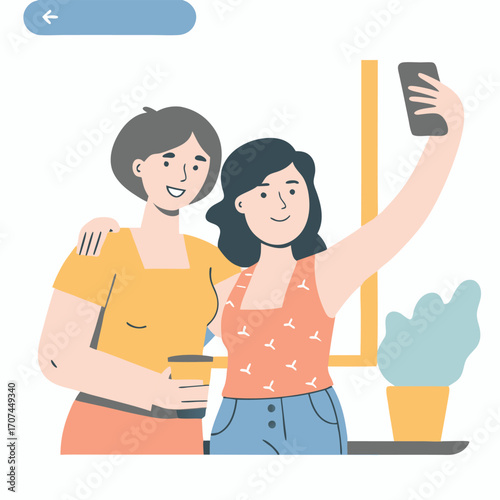 Two Young Women Taking A Selfie Together Indoors With A Smartphone Representing Friendship And Connection