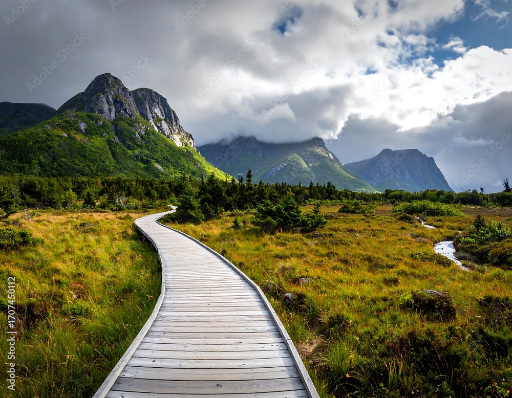 custom made wallpaper toronto digitalWinding boardwalk through a lush mountain landscape