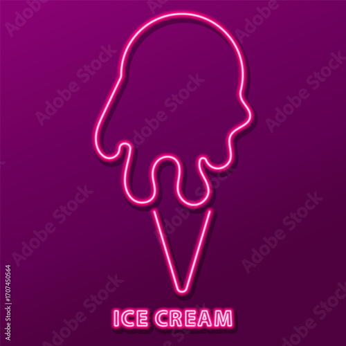 ice cream neon sign, modern glowing banner design, colorful modern design trends. Vector illustration.
