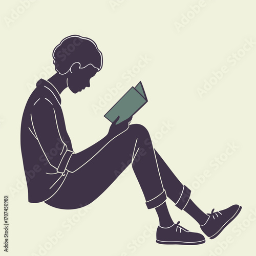 Reading book illustration of a person sitting down with a book leisure time and studying concept vector art | editable eps