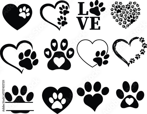 Heart Paw eps Bundle, Paw Print vector Bundle, Dog Paw png, Custome Heart Paw eps, Dog Paw Cut File For Cricut png, Paw png eps vector