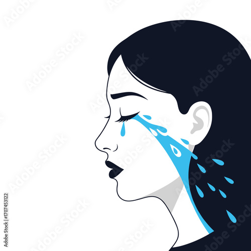 A Sad Woman Cries Tears of Sorrow Symbolizing Grief and Emotional Pain