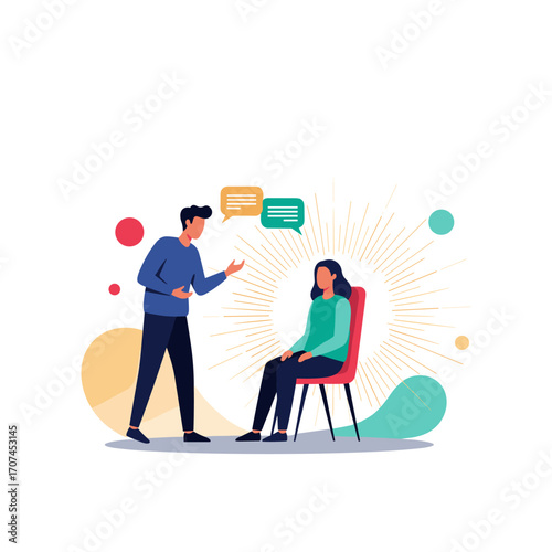 Two people engaged in a thoughtful conversation during a counseling session discussing mental health and well-being