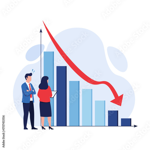 Business Decline Analysis Downturn Statistics Revenue Falling Graph Concept Performance Decrease Economic Recession Investment Risk