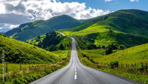 Wallpaper Mural Winding road through lush green hills under a partly cloudy sky Torontodigital.ca